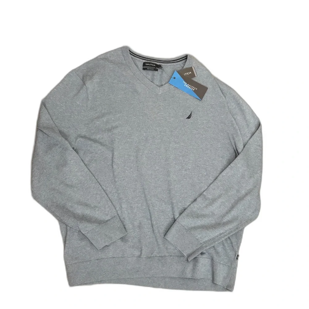 NWT Nautica‎ Navtech V-Neck Sweater Blue Gray Cotton Blend Preppy Size XXL